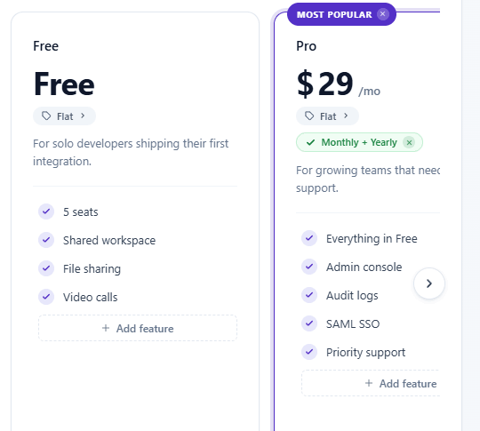 Generated pricing widget
